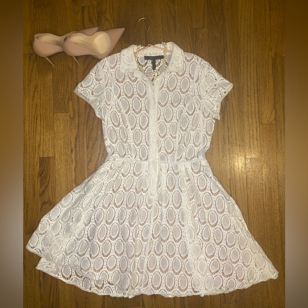 BCBGMAXAZRIA Cream Lace Eyelet Dress